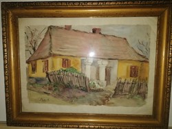 Gyönyörű, szignózott  antik festmény - Tanyasi udvar - 1 hetes aukción, garanciával!