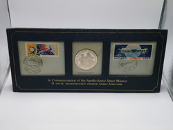 KK1217 1975 Apollo - Soyuz ezüst medál és bélyeg szett