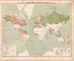 Világtérkép 1857, keresztény államok, eredeti, Berghaus, német nyelvű, térkép, vallás, Európa