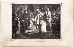 I. István király keresztelése, metszet 1860, eredeti, fametszet, történelem, szent, Geiger-féle kép
