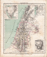 Palesztina térkép 1857, eredeti, Berghaus, német nyelvű, atlasz, Ázsia, Szentföld, Jeruzsálem