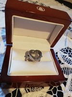 Eladó régi ezüst Pandora képtartós szív alakú cirkónia koves győnyőrű nagy méretű gyűrű!