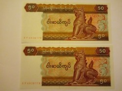 Unc sorszámkövető  50 Kyats Myanmar 1994  !!