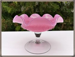 Ritka rózsaszín opál üveg kézműves Murano Muranoi talpas bonbon kínáló tál