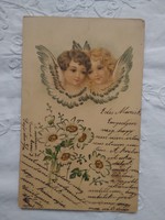 Antik/szecessziós dombornyomott litho/litográfiás képeslap/üdvözlőlap angyalok 1904