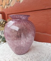 Gyönyörű 25 cm-es lila  repesztett  gömb Fátyolüveg fátyol karcagi berekfürdői üveg váza Gyűjtői