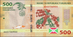 Burundi 500 Francs / Amafranga 2015 UNC