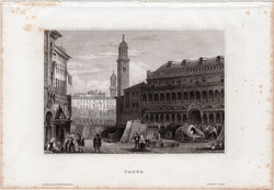 Padova, acélmetszet 1861, Meyers Universum, eredeti, 10 x 15 cm, metszet, Padua, Olaszország, tér
