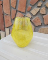Gyönyörű színű sárga citromsárga repesztett Fátyolüveg fátyol karcagi berekfürdői üveg váza Gyűjtői