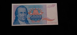 Jugoszlávia, 5000 Dinár 1994 Unc.