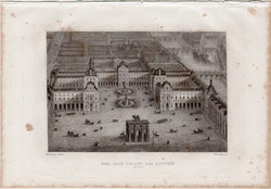 Louvre, Párizs, acélmetszet 1861, Meyers Universum, eredeti, 10 x 15 cm, metszet, Franciaország