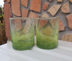 2 db ritka zöld  pohár poharak  repesztett Gyönyörű Fátyolüveg fátyol karcagi berekfürdői üveg