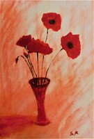 Kata Szabo: "poppies" acrylic painting, watercolor paper 45.5 x 30.5 cm, signed