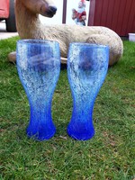 Gyönyörű színű kék  repesztett Fátyolüveg fátyol karcagi berekfürdői üveg váza   Gyűjtői