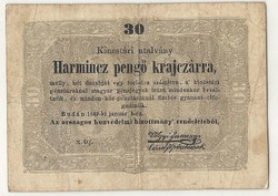 1849 es 30 pengő krajczárra Kossuth bankó papírpénz bankjegy sor xt. g. 1848 szabadságharc pénze