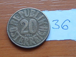 AUSZTRIA OSZTRÁK 20 GROSCHEN 1951 91,5% Copper, 8,5% Aluminium 36.