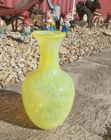 Gyönyörű  Midcentury sárgásszínű karcagi berekfürdői üveg váza  Gyűjtői szépség