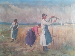 Krupka Ferenc: Aratók, SZÁZÉVES eredeti jelzett olaj-vászon, 1921
