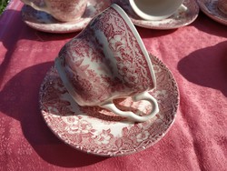 Antik angol jelenetes porcelán csésze aljjal, 5 pár