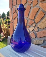 Beautiful midcentury blue color Karcag berekfürdő glass vase collector beauty