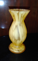 Retro multi-layered yellow-white, decorative, small glass vase, 11.5 cm high