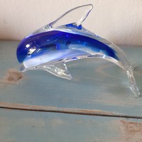 Nagyon szép kék színű üveg delfin 15 cm