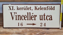 "XI. kerület, Kelenföld Vincellér utca 16 - 24" fém zománc utcatábla (1671)