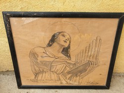 Fekete-fehér ceruzarajz, fa keretben, üveg előlappal  eladó!/1935./