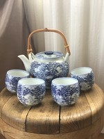 Régi japán porcelán bambuszmintás teás készlet