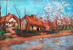 Sopronyi A.: Tavaszi utca, 1921 - olaj-karton festmény, keretezve