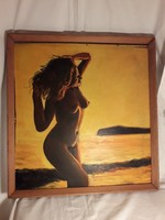 Ferenc Barcsay nude at sunset oil wood fiber painting