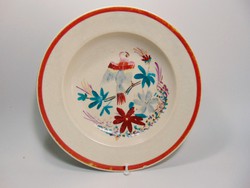 Antik kézzel festett népi fali tányér , papagáj