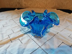 Eladó régi kézműves Bohémia cseh kék üveg kínáló, asztalközép!