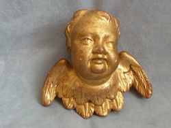Antik vallásos kegytárgy antik puttó aranyozott faragott fa puttó antik angyal figura 19. század