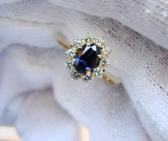 18K királyi hercegnő arany gyűrű zafír és gyémántokkal gyemant