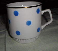 Zsolnay porcelán, szoknyás (teás) bögre 2.: kék pöttyös