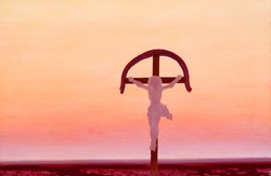 József Dezső (1935-1995): roadside tin christ (dusk) - oil painting, framed