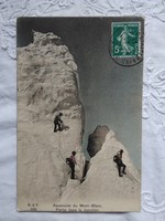 Antik svájci kézzel színezett fotólap/képeslap hegymászók a Mont-Blanc-on 1917