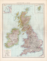 Nagy - Britannia és Írország térkép 1881, német, eredeti, Dánia, Hollandia, 41x53 cm, Anglia, Skócia