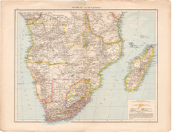 Közép- és Dél - Afrika, Fokföld, Kelet - Afrika térkép 1887, német atlasz, eredeti, régi, Andrees