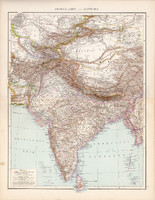 Közép - Ázsia és Kelet - India térkép 1881, német, eredeti, 41 x 53 cm, hátoldalán is térképek, Kína
