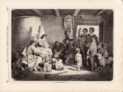 Esküvői keserű, metszet 1868, 22 x 31 cm, Magyarország, fametszet, esküvő, ház