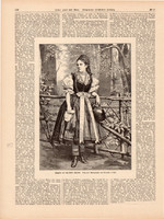 Pest megyei lány, metszet 1880, 16 x 21 cm, magyar, fametszet, népviselet, nő, Budapest
