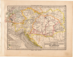 Osztrák - Magyar Monarchia térkép 1871, eredeti, német nyelvű, Magyarország, Ausztria, politikai