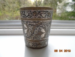 Niellós ezüst és réz berakásos antik Keleti ötvösmunka dísz váza