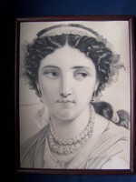 Osztrák művész 1830 körül : Hölgy gyöngysoros nyakékkel  litográfia, papír, 18 x 24 cm