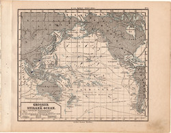 Csendes (Nagy) - óceán térkép 1871, eredeti, német nyelvű, E. von Sydow, iskolai atlasz, áramlat