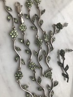 Álomszép ezüst szett nyakék, karkötő, fülbevaló, zöld kövekkel