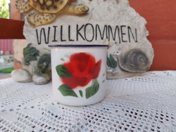 Beautiful floral rosy enamel tin mug nostalgia piece peasant village d