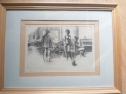 GACS GÁBOR: A műteremben, 1966 (rézkarc 20x28 cm) női aktok, atelier - Barcsay Jenő tanítványa